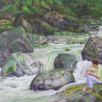 Pintura titulada "Waterfall - S.2 - U…" por Linda Chen, Obra de arte original, Oleo