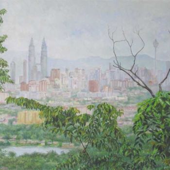 「View of Kuala Lumpur」というタイトルの絵画 Linda Chenによって, オリジナルのアートワーク, オイル