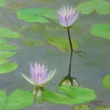 Painting titled "Watelilies - S.5 -…" by Linda Chen, Original Artwork, Oil