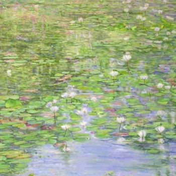 Painting titled "Pond of Waterlilies…" by Linda Chen, Original Artwork, Oil