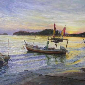 Painting titled "Sunset - Teluk Bayu…" by Linda Chen, Original Artwork, Oil