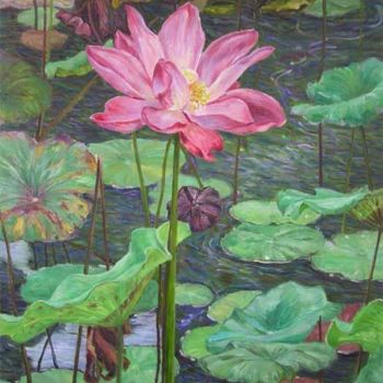 Pittura intitolato "Lotus -S.1 - Ipoh" da Linda Chen, Opera d'arte originale, Olio