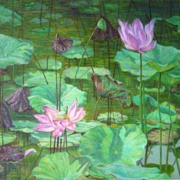 Peinture intitulée "Lotus - S.2 - Ipoh" par Linda Chen, Œuvre d'art originale, Huile