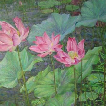 Pittura intitolato "Lotus - S.3 - Ipoh" da Linda Chen, Opera d'arte originale, Olio