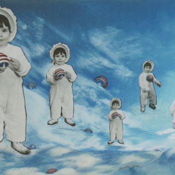 Collages titulada "Playing Ball" por Linda Farrelly, Obra de arte original, Collages