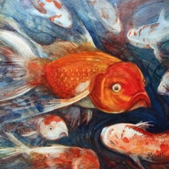 Картина под названием "L'aquarium" - Linda Labelle, Подлинное произведение искусства, Акварель