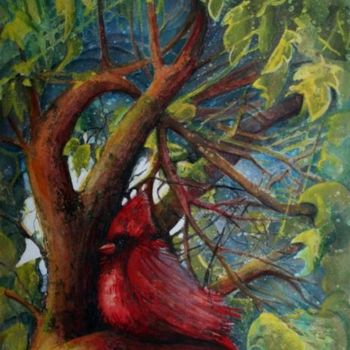 Schilderij getiteld "Le cardinal" door Linda Labelle, Origineel Kunstwerk, Inkt