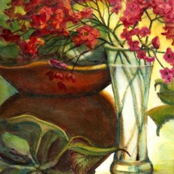 Peinture intitulée "Bouquet d'aubépines" par Linda Labelle, Œuvre d'art originale, Aquarelle