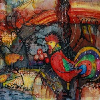 Картина под названием "Le chant du coq" - Linda Labelle, Подлинное произведение искусства, Акрил