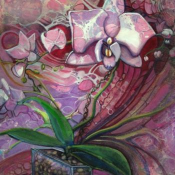Painting titled "Parure d'orchidée" by Linda Labelle, Original Artwork, Acrylic