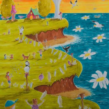Malarstwo zatytułowany „C'est l'fun à Cap d…” autorstwa Linda Molloy, Oryginalna praca, Akwarela