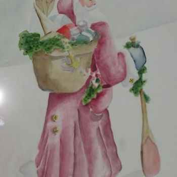 Painting titled "Red Santa" by Linda Quick, Original Artwork, Oil