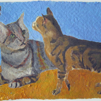 Painting titled "Cats & Orange Sulph…" by Linda Rosenfield, Original Artwork