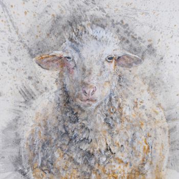 Dessin intitulée "Linden Sheep" par Linda Schneider, Œuvre d'art originale, Graphite