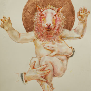 Σχέδιο με τίτλο "The Golden Sheep" από Linda Schneider, Αυθεντικά έργα τέχνης, Μελάνι