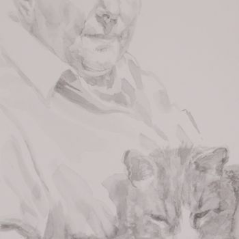 Drawing titled "Linda and her Cat" by Linda Schneider, Original Artwork, Graphite