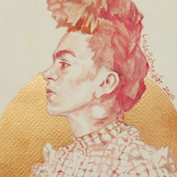 Drawing titled "Frida Kahlo in Red" by Linda Schneider, Original Artwork, Watercolor