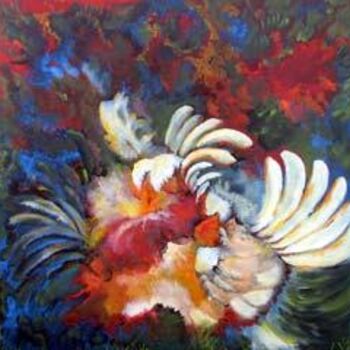 Painting titled "Abstrait Oiseaux" by Line Moreau, Original Artwork, Oil