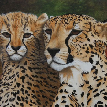 Painting titled "guepard-et-petitjpe…" by Line-Rose, Original Artwork, Acrylic
