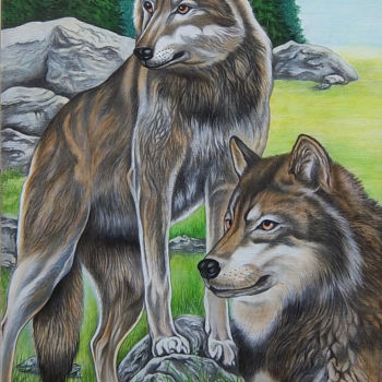 Painting titled "loup" by Line-Rose, Original Artwork, Acrylic