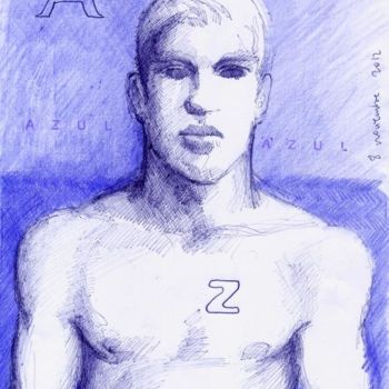 Painting titled "azul   (pencil, ink…" by Linearion, Original Artwork, Oil