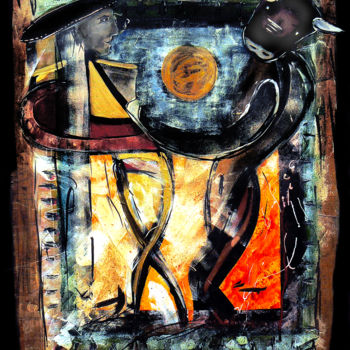 Painting titled "La danse du minotau…" by Line Bautista, Original Artwork, Acrylic Mounted on Wood Stretcher frame