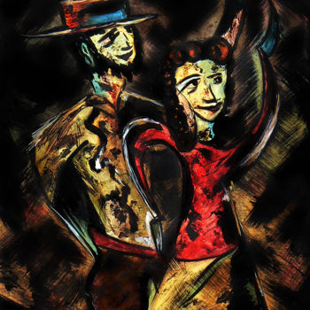 Painting titled "Bailares Flamenco" by Line Bautista, Original Artwork, Acrylic Mounted on Wood Panel