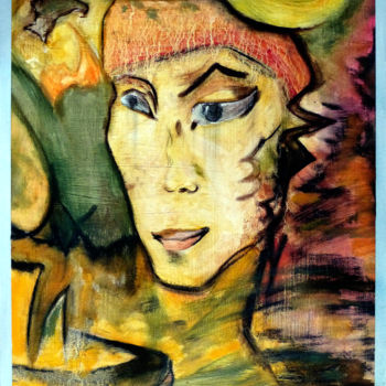 Schilderij getiteld "La femme solaire" door Line Bautista, Origineel Kunstwerk, Acryl Gemonteerd op Frame voor houten branca…
