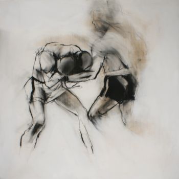 Painting titled "The Boxers" by Linet Andrea, Original Artwork, Charcoal