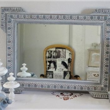 Artisanat intitulée "Miroir ancien patin…" par Lin-Et-Patine, Œuvre d'art originale, Salle de bains