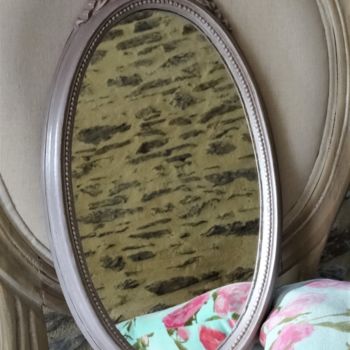 Design intitulée "Miroir ovale baroqu…" par Lin-Et-Patine, Œuvre d'art originale, Accessoires