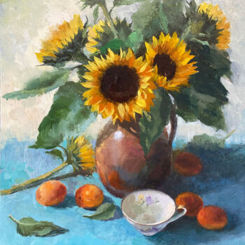 Painting titled "Sunflower Bouquet #2" by Ling Strube, Original Artwork, Oil
