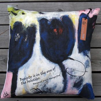 Текстильное искусство под названием "Pillow no 4_Tulips" - Carina Linné, Подлинное произведение искусства, Другой