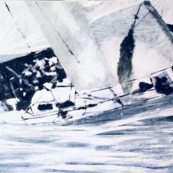 Peinture intitulée "Barca in Regata: Wi…" par Lino Scerbo, Œuvre d'art originale, Acrylique Monté sur Châssis en bois