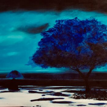 Painting titled "Blue Solitude" by Lino Scerbo, Original Artwork, Acrylic Mounted on Wood Stretcher frame