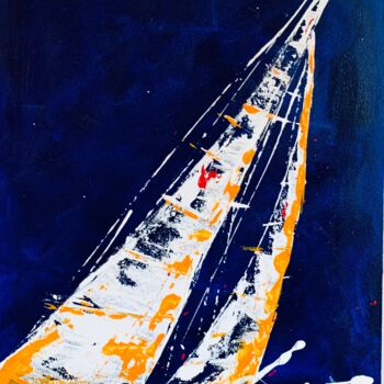 Painting titled "Barca in Regata10" by Lino Scerbo, Original Artwork, Acrylic Mounted on Wood Panel