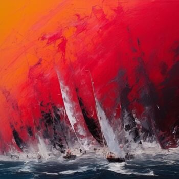 제목이 "Barche in regata 12…"인 미술작품 Lino Scerbo로, 원작, 아크릴 나무 들것 프레임에 장착됨