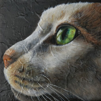 Painting titled "Cats eye" by Linsey, Original Artwork, Oil Mounted on Wood Stretcher frame