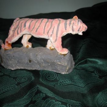 Sculpture titled "тигр ( полосатый на…" by Lion82, Original Artwork, Ceramics