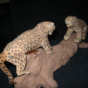 Скульптура под названием "ссора ягуаров" - Lion82, Подлинное произведение искусства, Керамика