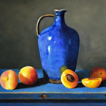 Peinture intitulée "Pot bleu" par Lionel Crotet (nel), Œuvre d'art originale, Huile