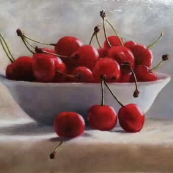 Painting titled "Cerises" by Lionel Crotet (nel), Original Artwork, Oil