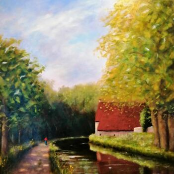 Painting titled "Canal de Berry" by Lionel Crotet (nel), Original Artwork, Oil