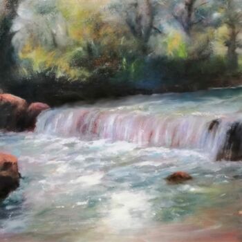 Painting titled "Cascade" by Lionel Crotet (nel), Original Artwork, Oil