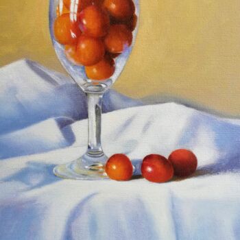 Painting titled "Plums in a glass !" by Lionel Crotet (nel), Original Artwork, Oil