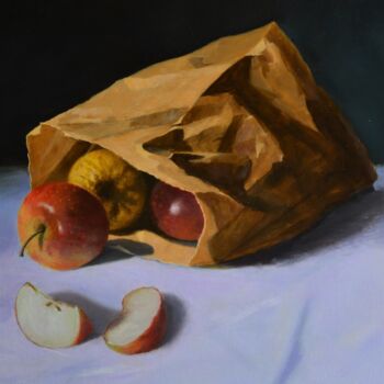 Painting titled "Apple day!" by Lionel Crotet (nel), Original Artwork, Oil Mounted on Wood Stretcher frame