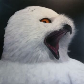 Pintura intitulada "Edwig Owl !" por Lionel Crotet (nel), Obras de arte originais, Óleo