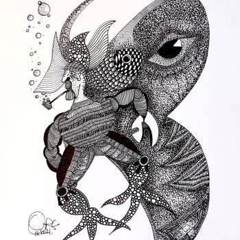 Drawing titled "HOMME GRENOUILLE" by Lionel Hosxe, Original Artwork, Pencil