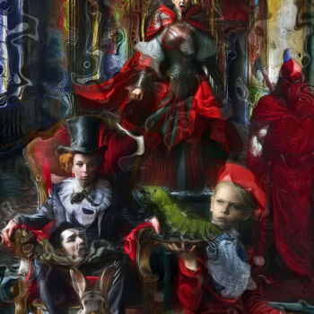 Arte digitale intitolato "Alice, la reine rou…" da Lionel Morateur, Opera d'arte originale, Pittura digitale