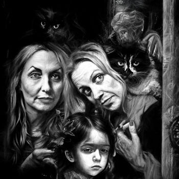 Photographie intitulée "Femmes et chats" par Lionel Morateur, Œuvre d'art originale, Peinture numérique